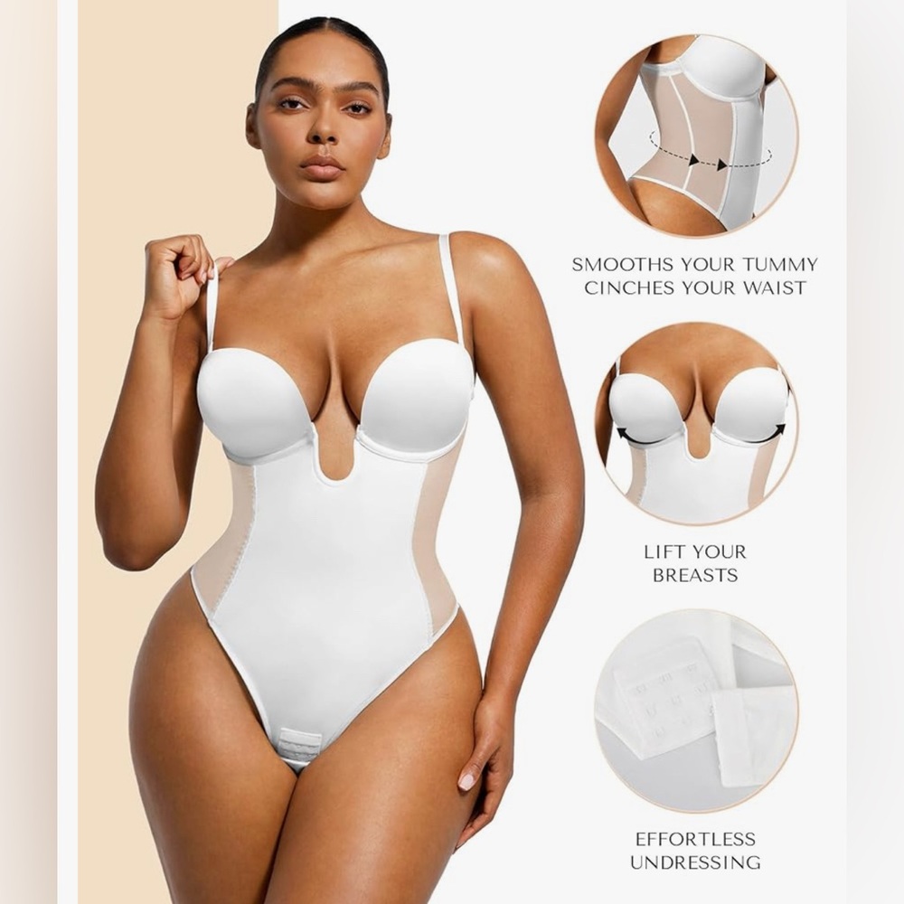 SHAPELLX Shapewear Bodysuit U Plunge Corset Backless Tummy Control Thong Top